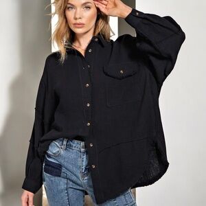 Easel Black Button-Down Women's Shirt